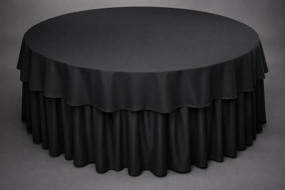 Stôl s obrusom a sukňou Ø 200 cm